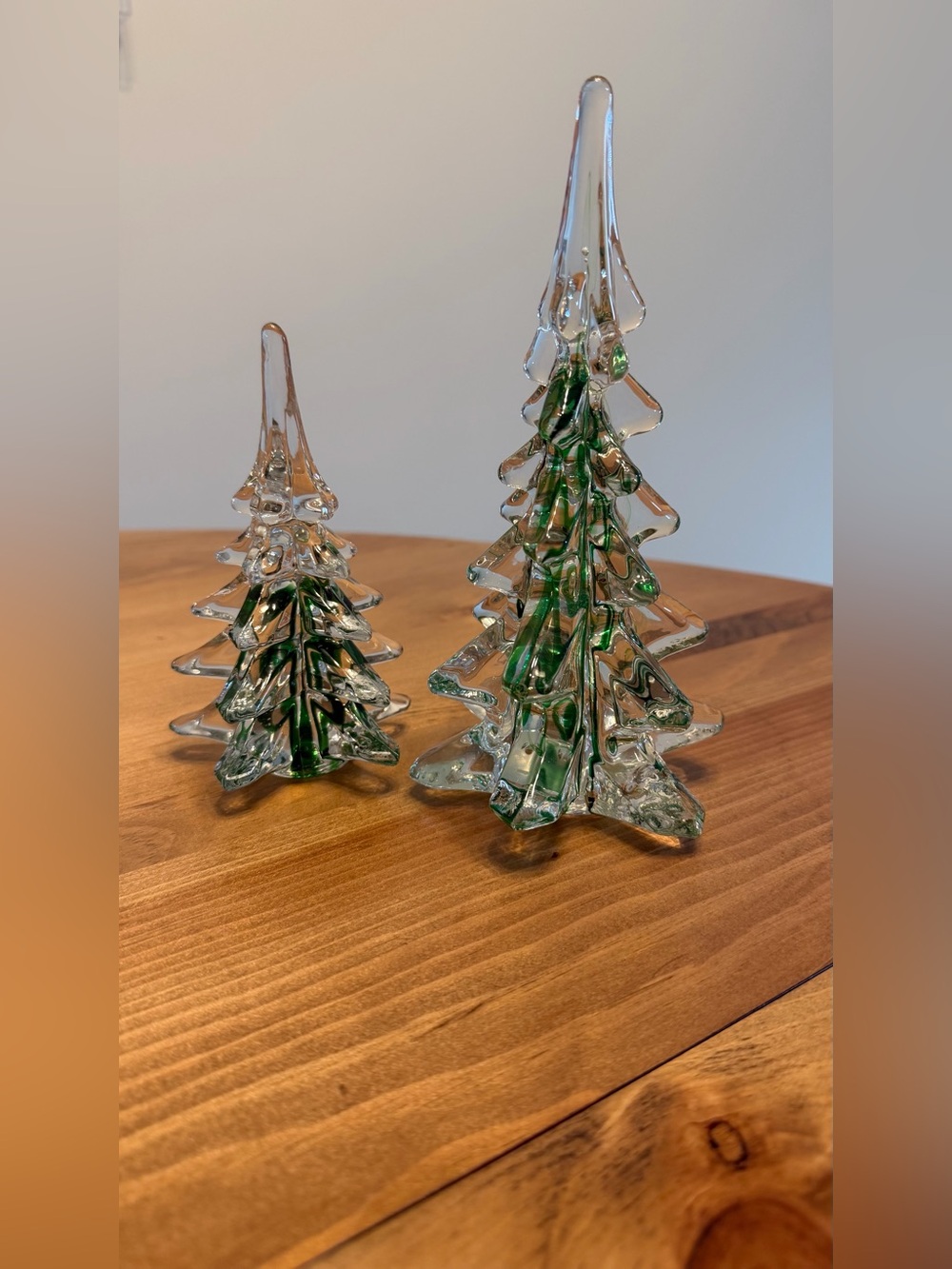 VNTG Silvestri Art Solid Crystal Christmas Trees w/ Encased Green Swirl Ribbin